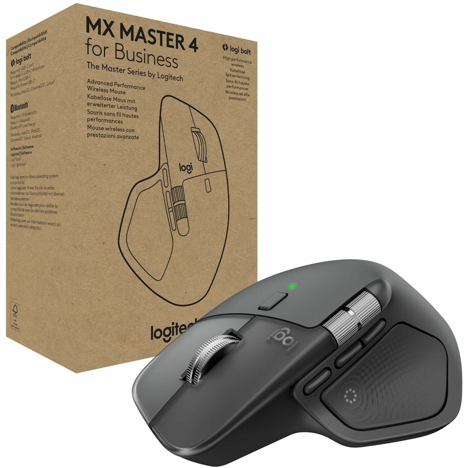 D&H Distributing - EDI Logitech MX Master 4 for Business, Wireless Mouse with Quiet Clicks, 8K DPI, MagSpeed Scrolling, Logi Bolt Receiver, Graphite