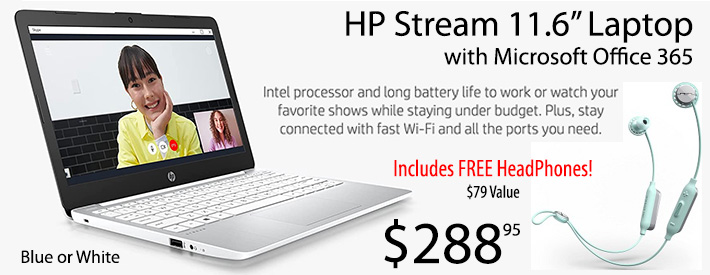 HP Stream 11 Laptop with Microsoft Office 365 and FREE HeadPhones