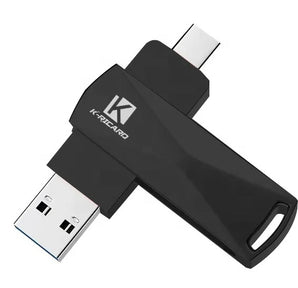 K-richard USB Flash Drive 512GB - Dual connections: USB 3.0 and USB-C