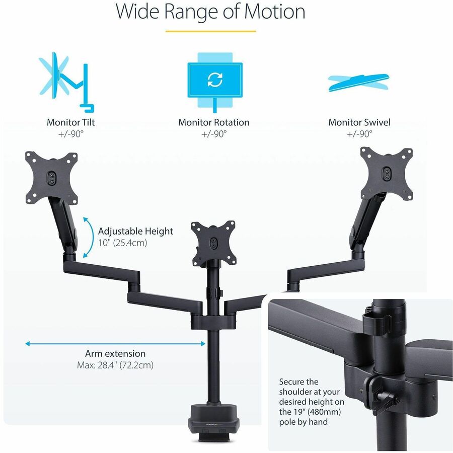 StarTech Desk Mount Triple Monitor Arm For Up To Three 27in Screens ...