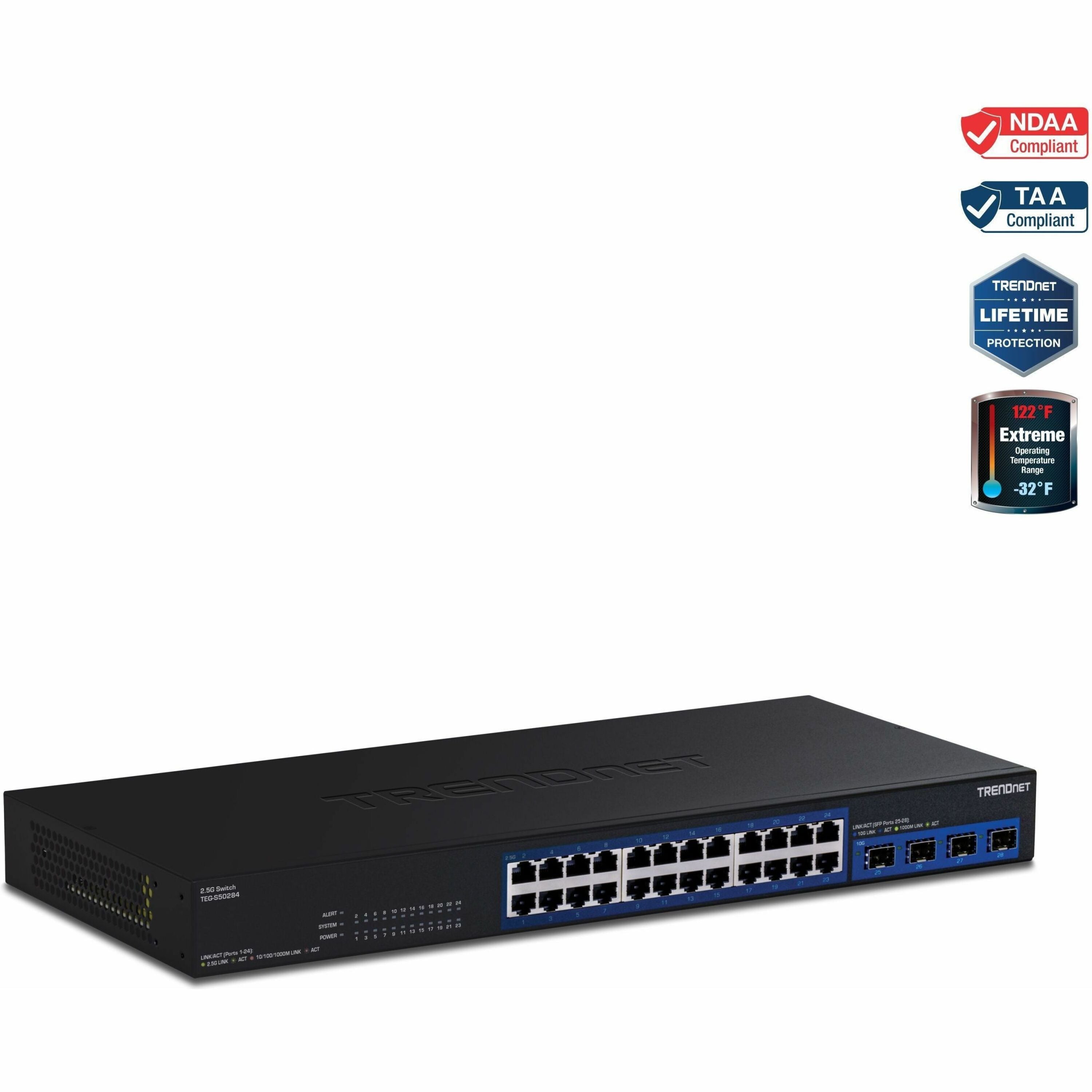 TRENDnet 28-Port Multi-Gig Switch, TEG-S50284, 24 2.5Gb RJ45 Ports, 4 x ...