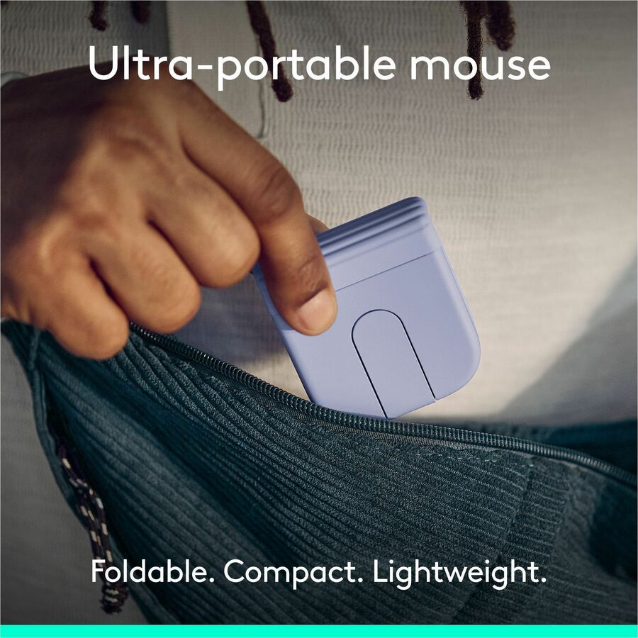 D&H Distributing - EDI Logitech Mobi Fold, Ultra-Portable Travel Mouse, Small and Light, Touch Scroll, Quiet Clicks, 4K DPI, Bluetooth, Lilac - 910-007615
