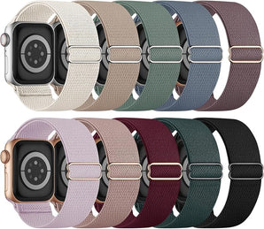 10 Pack Stretchy Bands Compatible with Apple Watch Band 40mm 38mm 41mm 42mm 44mm 45mm 46mm 49mm Women Men, Water-Resistant Solo Loop Elastic Sport