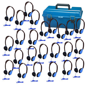 HamiltonBuhl 24-Pack SchoolMate Personal-Sized Headphones with Carry Case (5 Colors)