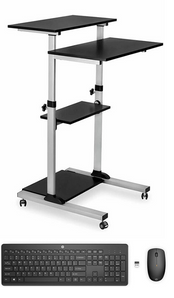 Mount-It! Height Adjustable Rolling Stand up Desk with FREE Wireless Keyboard & Mouse Combo