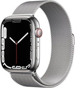 Apple Watch Series 7 (GPS + Cellular, 45MM) - Silver Stainless Steel Case with Silver Milanese Loop (Renewed)